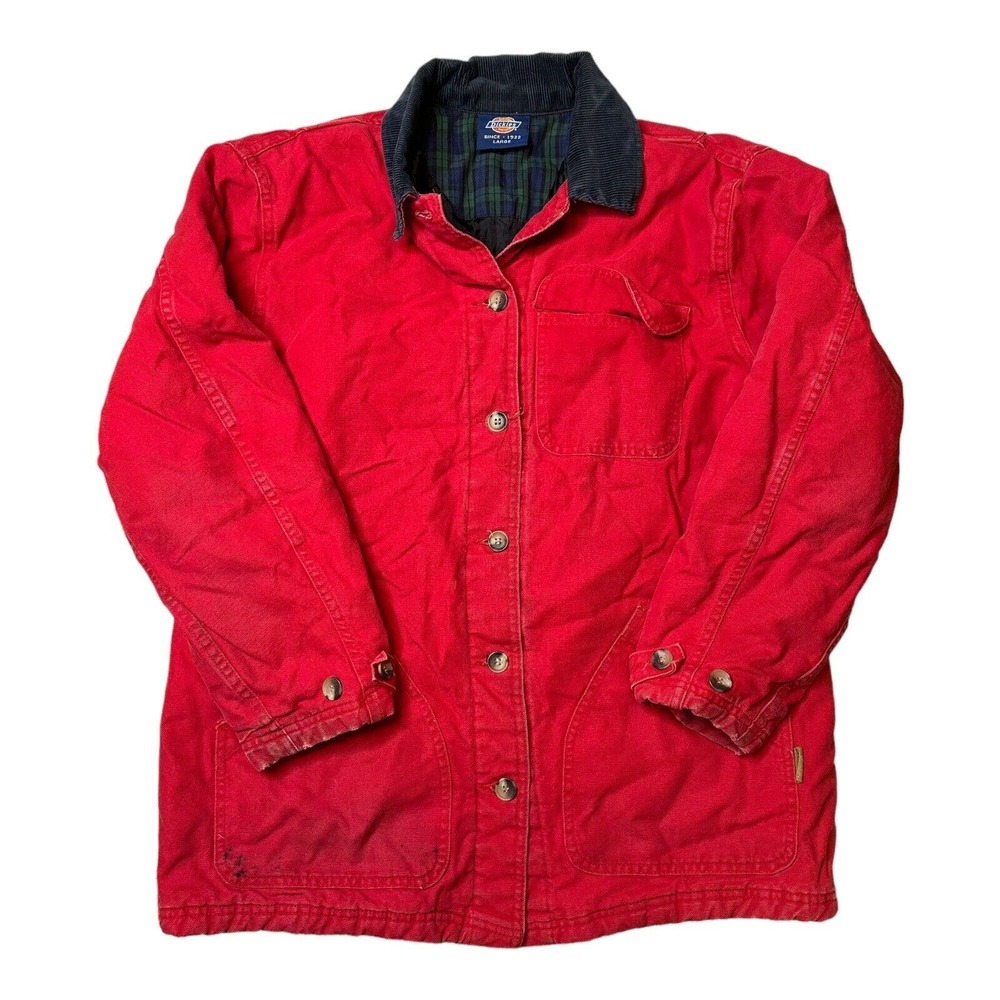 Dickies Workwear Vintage Red Flannel Lined Button Up Jacket Size Large